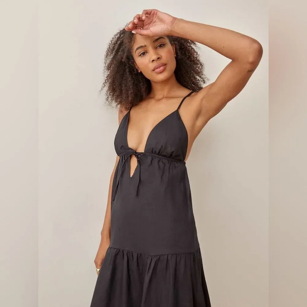 NEW REFORMATION Odella Linen Dress in black - Picture 4 of 9